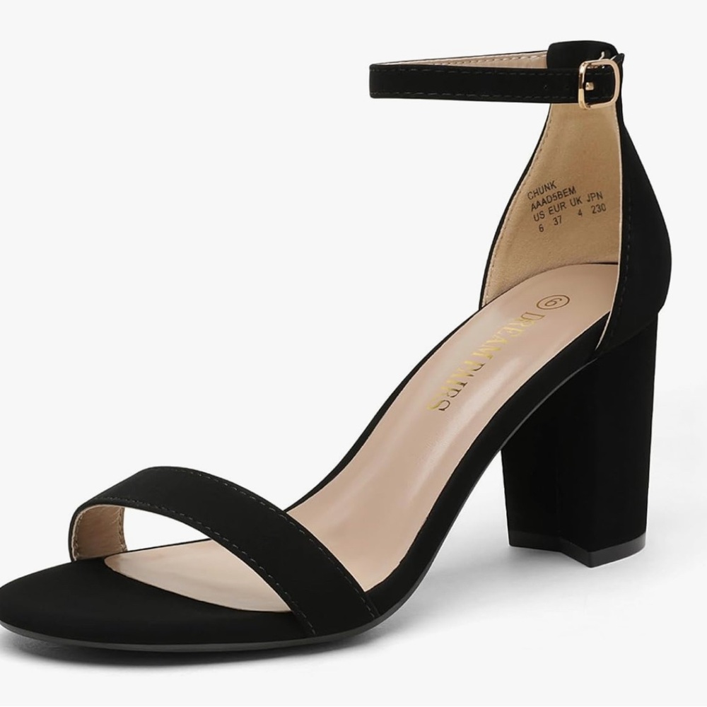 Black chunky low heels